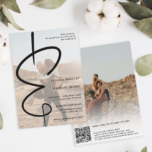 Invitación Boda de código Qr de caligrafía fotográfica de Amp