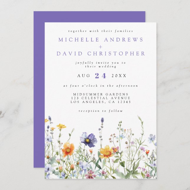 Invitación Boda de código QR de campo de flor silvestre (Anverso / Reverso)
