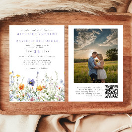 Invitación Boda de código QR de campo de flores silvestres