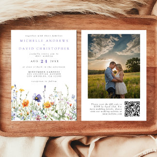 Invitación Boda de código QR de campo de flores silvestres