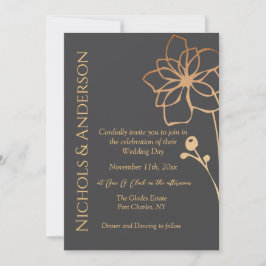 Invitación Boda de código QR de carbón fotográfico y oro