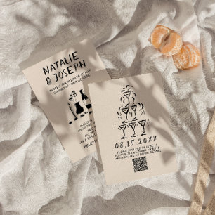 Invitación Boda de código QR de champagne escrito con mano re