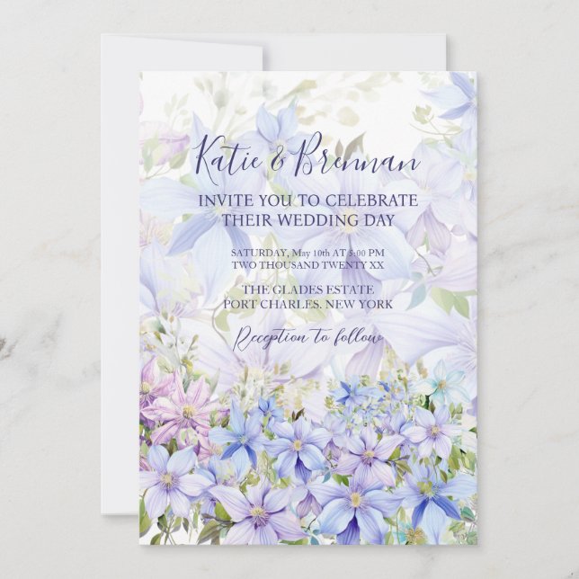 Invitación Boda de código QR de Clematis de Periwinkle Elegan (Anverso)
