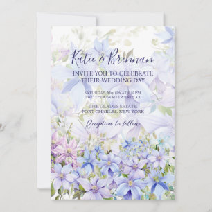 Invitación Boda de código QR de Clematis de Periwinkle Elegan