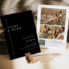 Invitación Boda de código QR de Collage de fotos blanco y neg