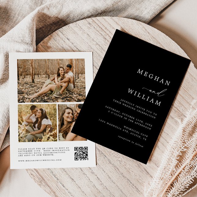 Invitación Boda de código QR de Collage de fotos blanco y neg (Subido por el creador)
