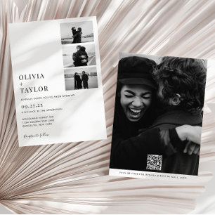 Invitación Boda de código QR de Collage de fotos clásico mono