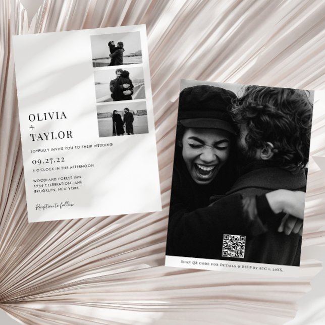 Invitación Boda de código QR de Collage de fotos clásico mono (Subido por el creador)