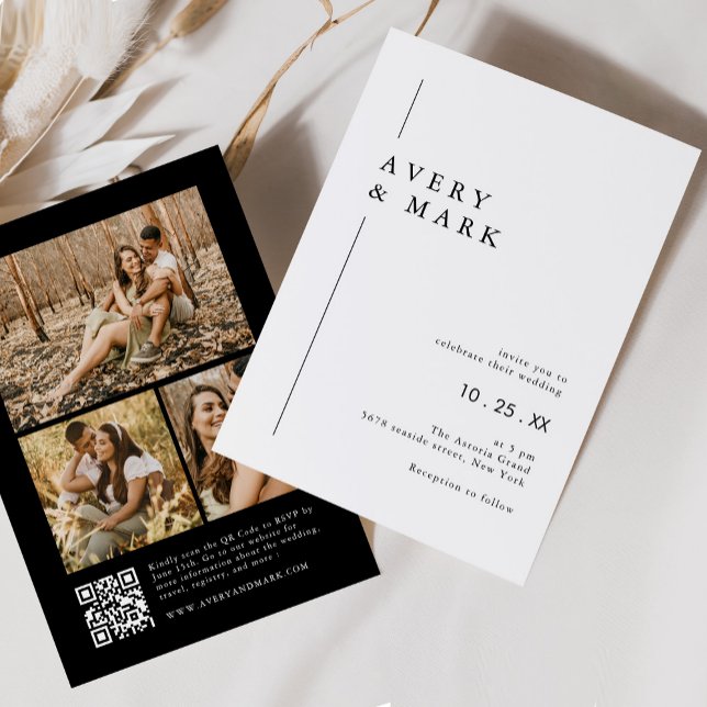 Invitación Boda de código QR de Collage de fotos moderno blan (Subido por el creador)