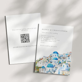 Invitación Boda de código QR de color azul Santorini