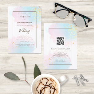 Invitación Boda de código QR de color de agua pastel Gold Spl