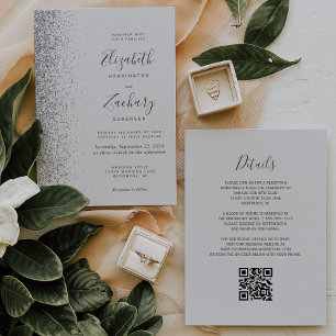 Invitación Boda de código QR de color gris pálido Purpurina p