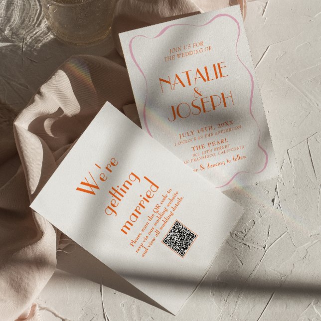 Invitación Boda de código QR de color retro divertido vintage (Subido por el creador)