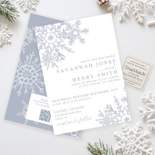 Invitación Boda de código QR de copo de nieve de invierno azu