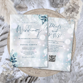 Invitación Boda de código QR de copos de nieve florales de in