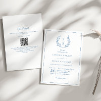 Boda de código QR de corona de monograma azul real