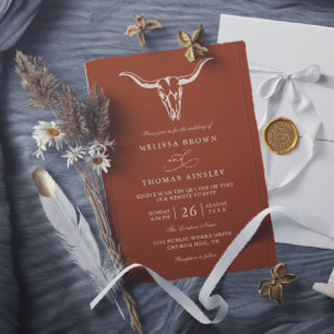 Invitación Boda de código QR de cráneo de vaca bohemio simple