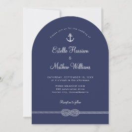 Invitación Boda de código QR de cuerda de ancla azul marino n
