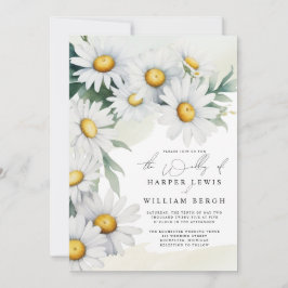 Invitación Boda de código qr de daisies de acuarela en cascad