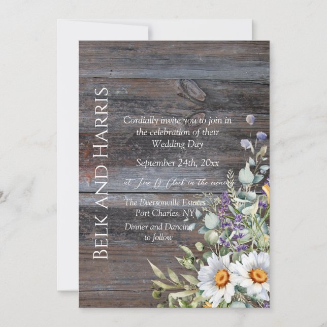 Invitación Boda de código QR de Daisy blanco de foto (Anverso)