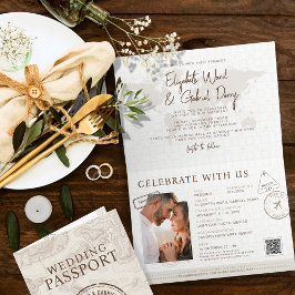Invitación Boda de código Qr de destino de Passport Boho