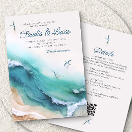 Invitación Boda de código QR de detalles de destino de playa