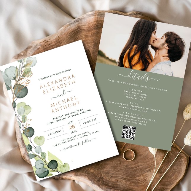 Invitación Boda de código QR de ecología de eucalipto todo en (Subido por el creador)