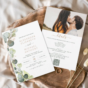 Invitación Boda de código QR de ecología de eucalipto todo en