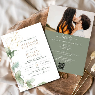 Invitación Boda de código QR de ecología de eucalipto todo en
