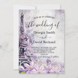 Invitación Boda de código QR de Eiffel Tower Lavender Romance