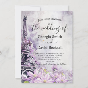 Invitación Boda de código QR de Eiffel Tower Lavender Romance