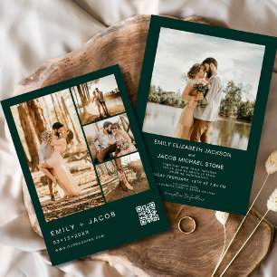 Invitación Boda de código QR de Emerald Green Five 5 Photo