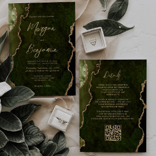 Invitación Boda de código QR de escritura de ágata dorada ver