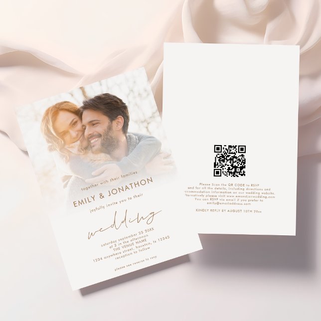 Invitación Boda de código QR de escritura de superposición de (Front and back view)