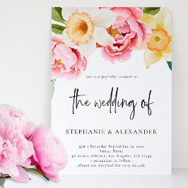 Invitación Boda de código QR de escritura floral rosa y amari