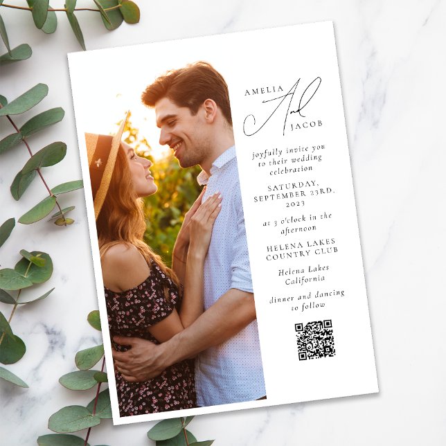 Invitación Boda de código QR de escritura fotográfica moderna (Subido por el creador)