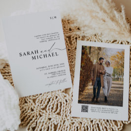 Invitación Boda de código QR de escritura moderada minimalist