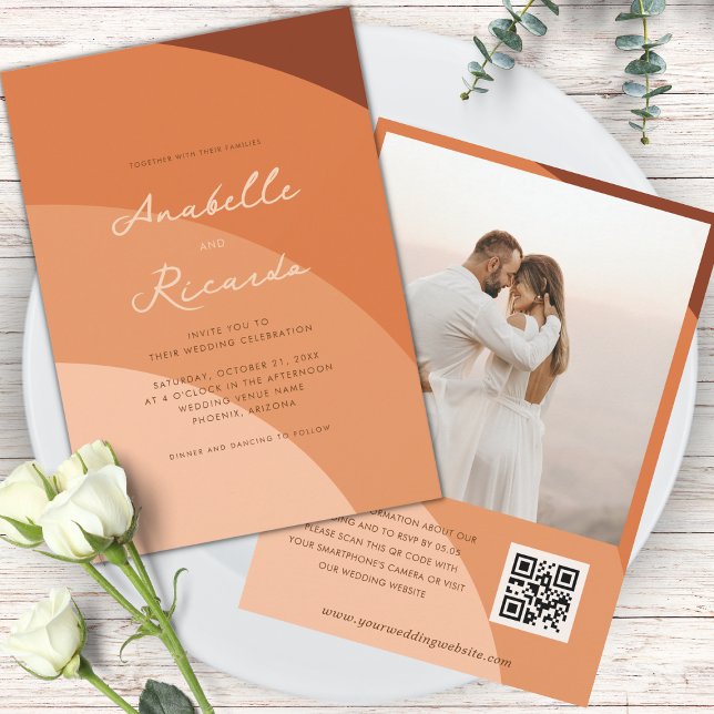 Invitación Boda de código QR de escritura moderna de Peach Bo (Subido por el creador)