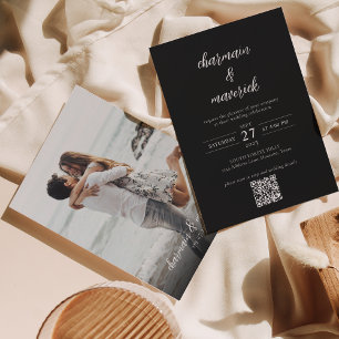 Invitación Boda de código QR de escritura simple en blanco