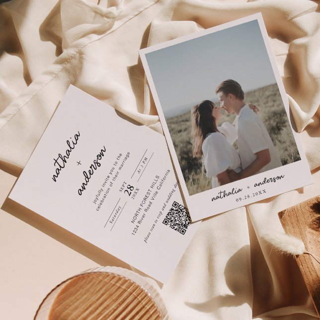 Invitación Boda de código QR de escritura simple moderna (Subido por el creador)