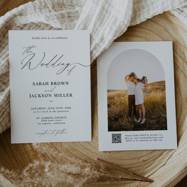 Invitación Boda de código QR de escritura simple y elegante (Subido por el creador)