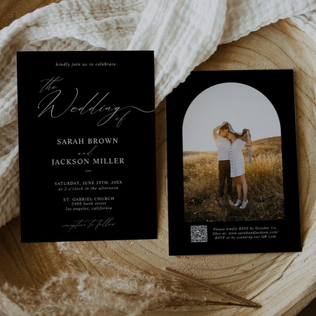 Invitación Boda de código QR de escritura simple y elegante (Subido por el creador)