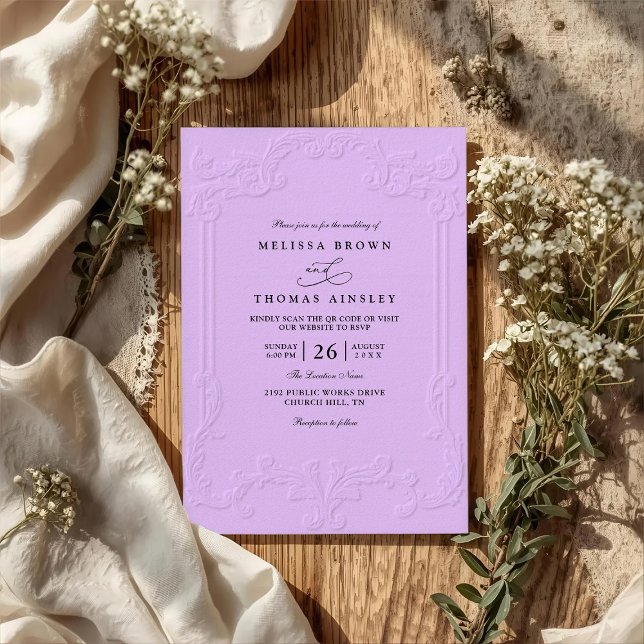 Invitación Boda de código QR de estampado ornamentado elegant (Subido por el creador)