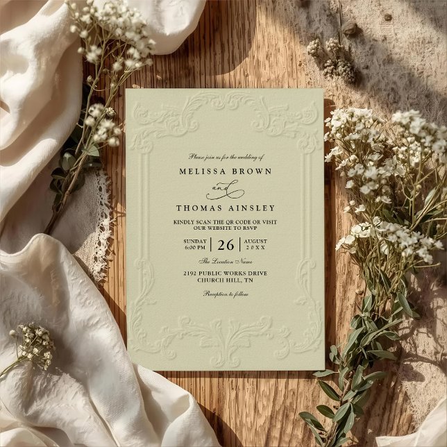 Invitación Boda de código QR de estampado ornamentado elegant (Subido por el creador)