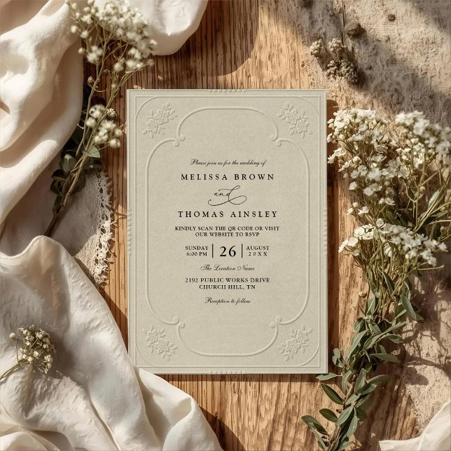 Invitación Boda de código QR de estampado ornamentado elegant (Subido por el creador)
