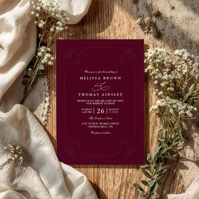 Invitación Boda de código QR de estampado ornamentado elegant (Subido por el creador)