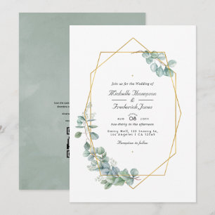 Invitación Boda de código QR de eucalipto geométrico de saban