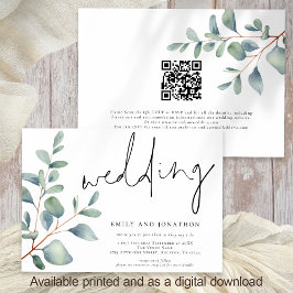 Invitación Boda de código QR de Eucalyptus de guión moderno