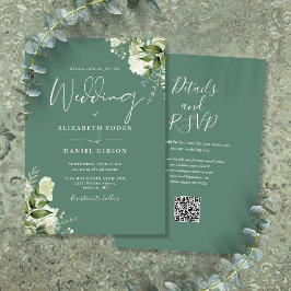 Invitación Boda de código QR de Eucalyptus Green Floral