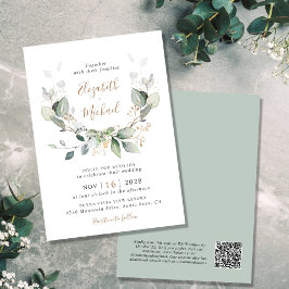 Invitación Boda de código QR de Eucalyptus Greenery Watercolo